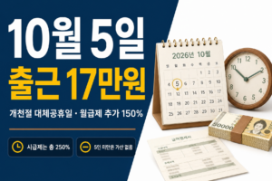 개천절 대체공휴일 10월 5일 근무수당, 월급제와 시급제가 다릅니다 개천절 대체공휴일 근로수당