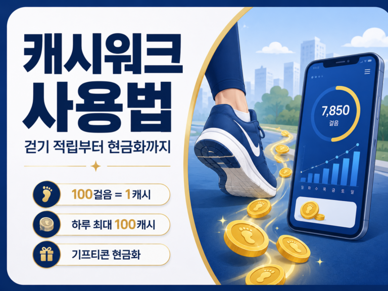 캐시워크 걷기 적립 구조와 현금화 방법을 안내하는 인포그래픽 썸네일