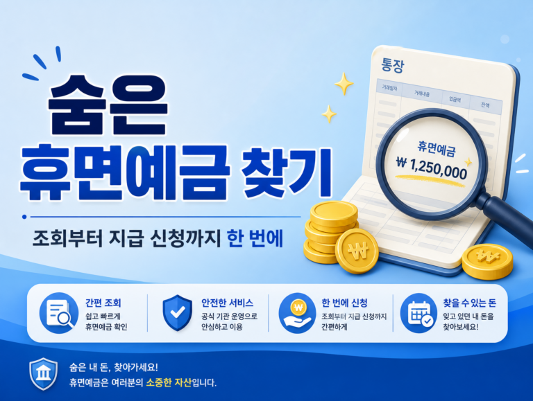 숨은 휴면예금 조회 방법과 지급 신청 절차를 안내하는 인포그래픽 썸네일