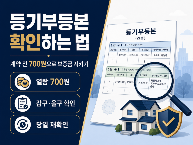 임대차계약 전 등기부등본 확인 방법과 갑구 을구 보는 법을 안내하는 인포그래픽 썸네일