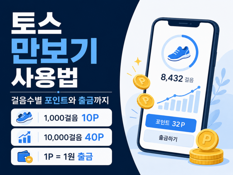 토스 만보기 걸음수별 포인트 구조와 출금 방법을 안내하는 인포그래픽 썸네일
