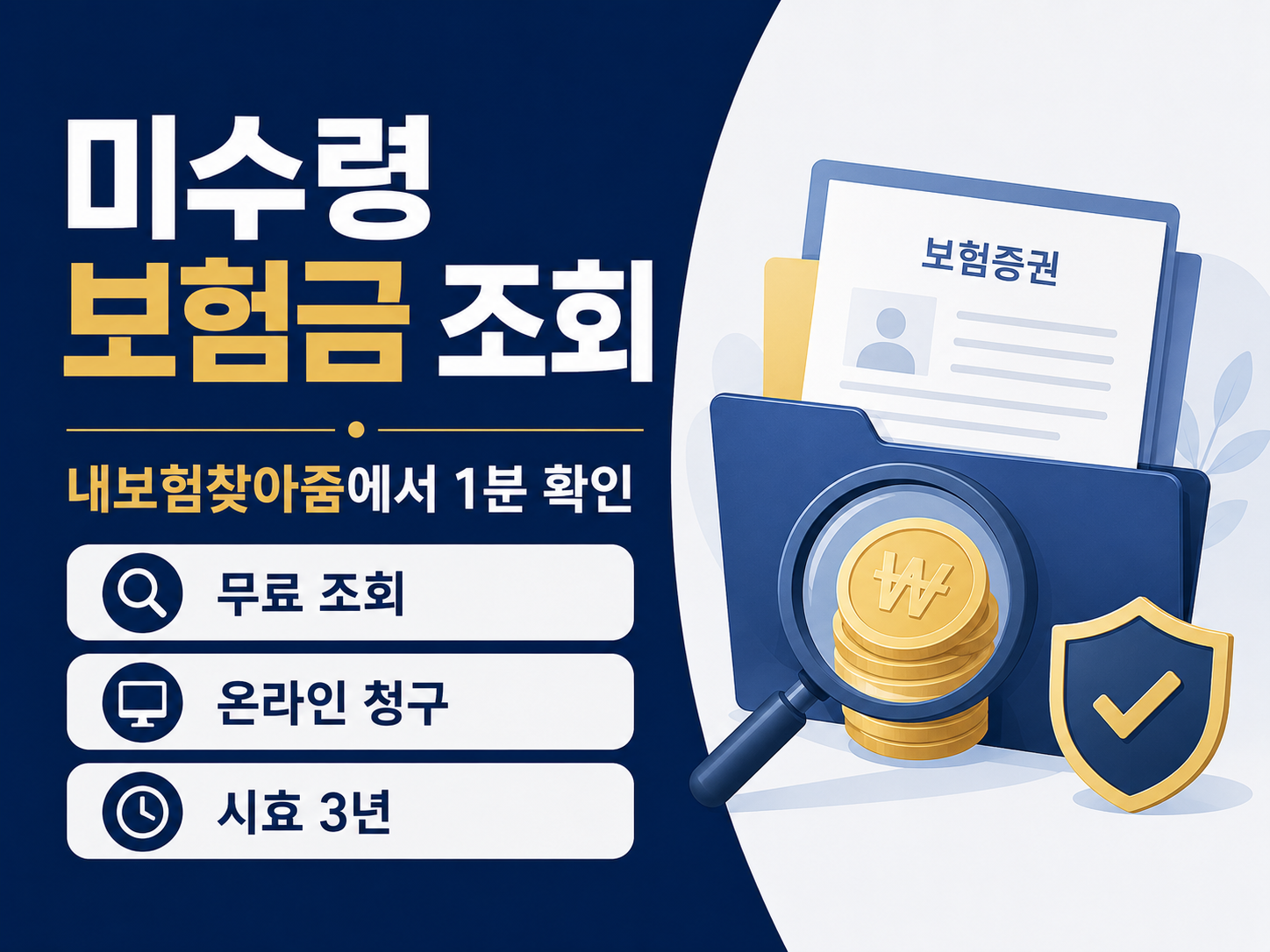 미수령 보험금 조회 방법과 내보험찾아줌 청구 절차를 안내하는 인포그래픽 썸네일