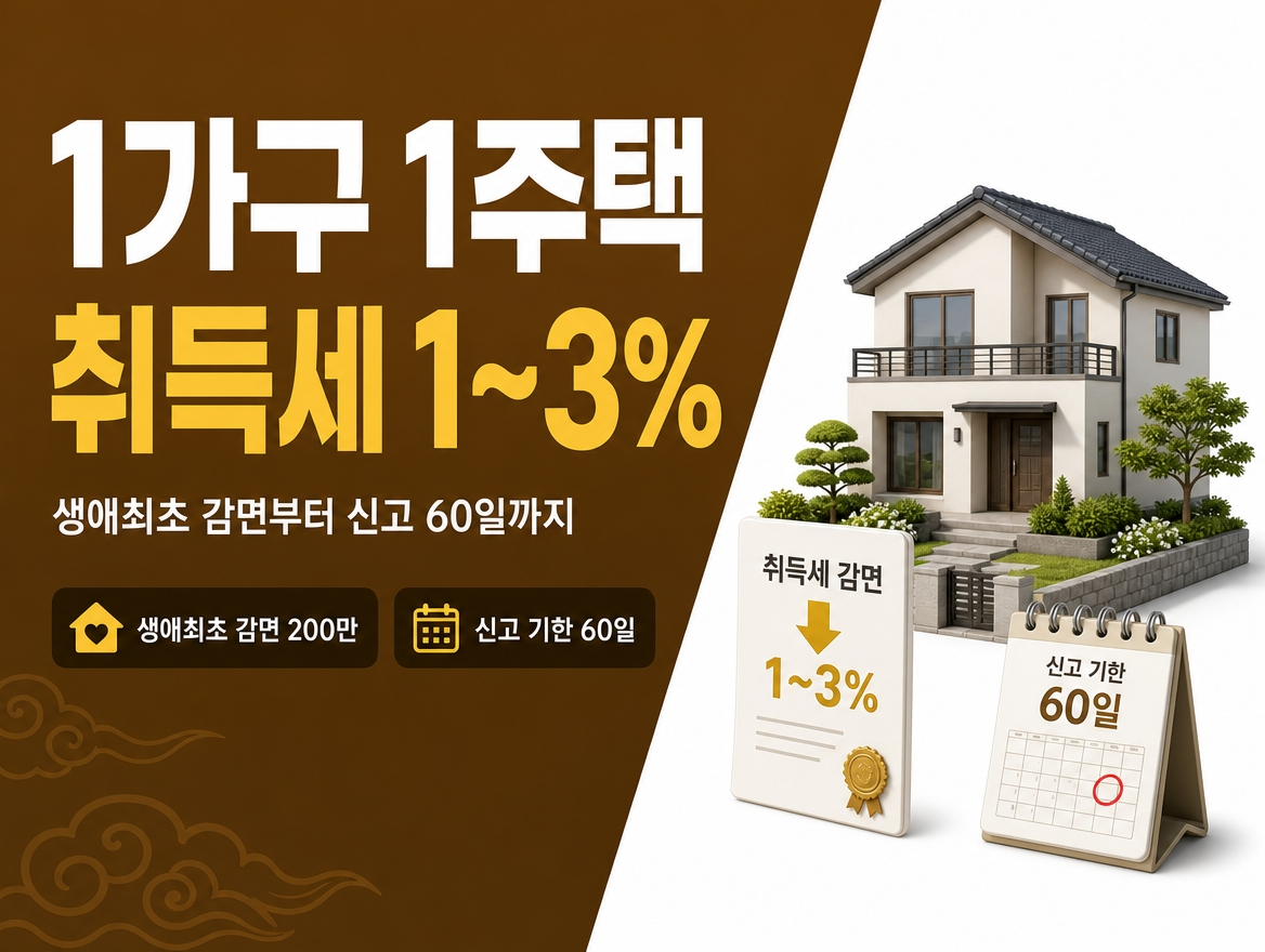 1가구 1주택 취득세 안내 – 세율·감면·신고 기한 총정리 (2026)