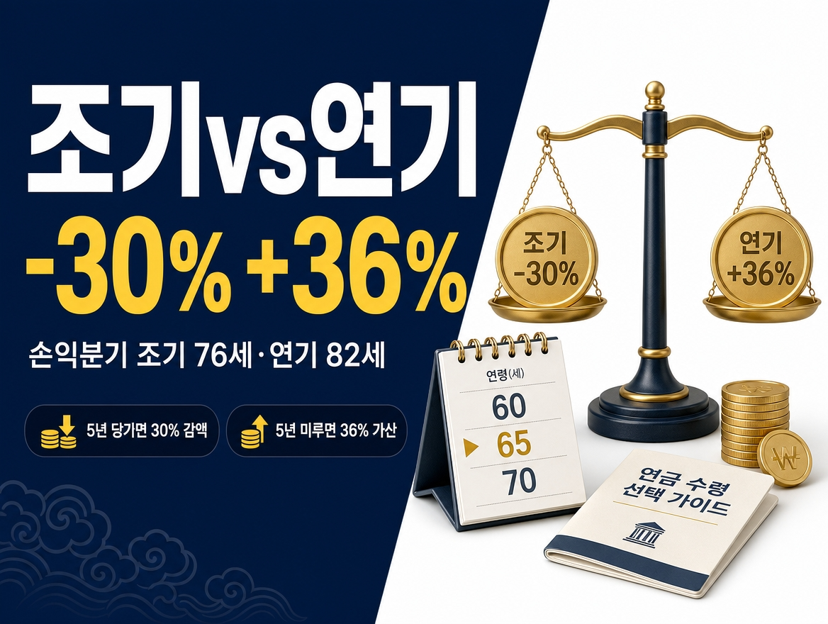 국민연금 조기수령 vs 연기수령, 5년 당기면 30% 깎이고 5년 미루면 36% 늘어납니다