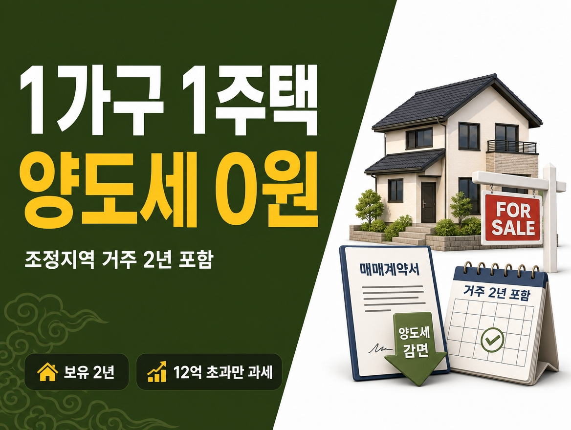 1가구 1주택 양도세 비과세 안내 – 2년 보유·12억 기준 총정리 (2026)